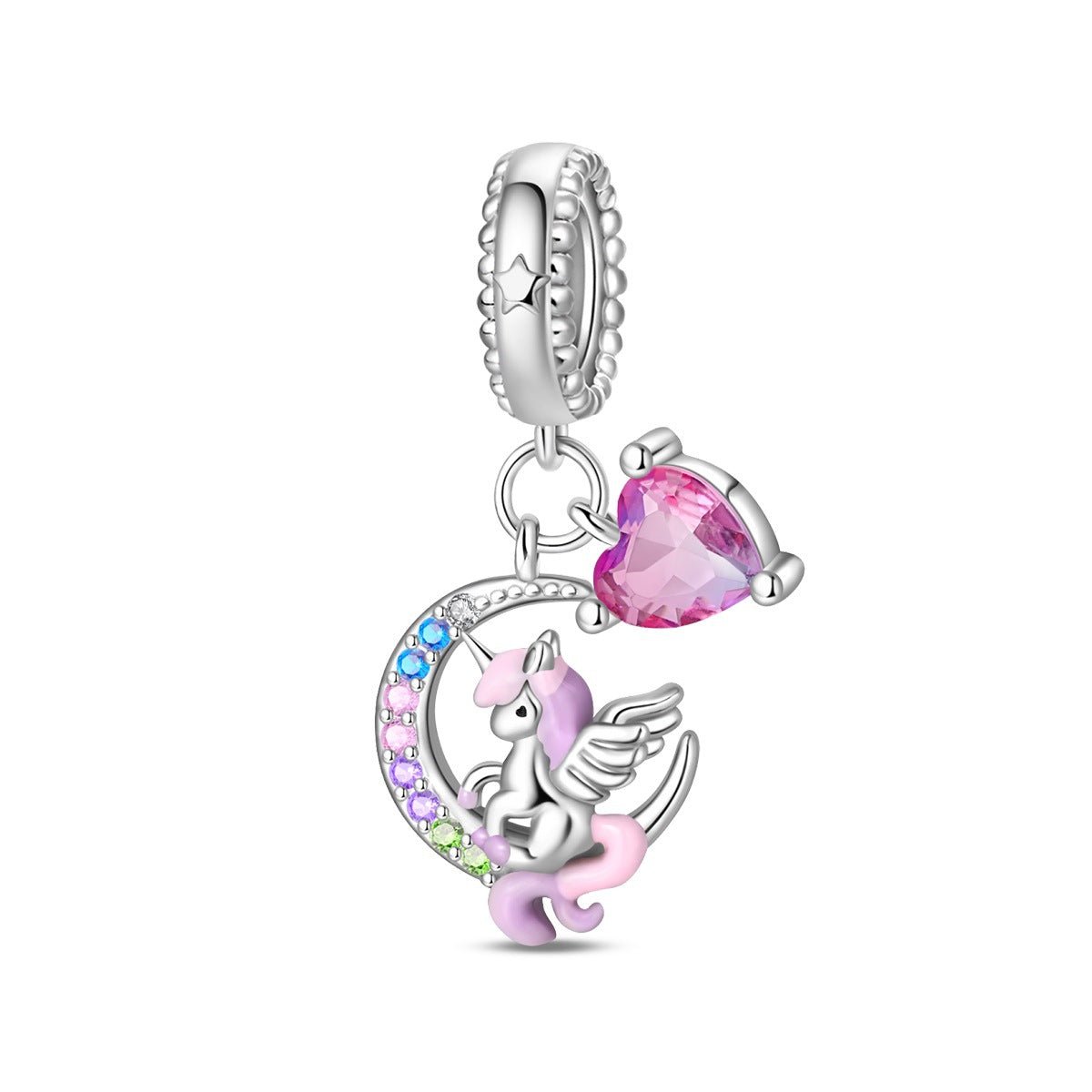 Charm, Pendentif licorne magique en argent, pour femme, modèle Licorne sur la Lune