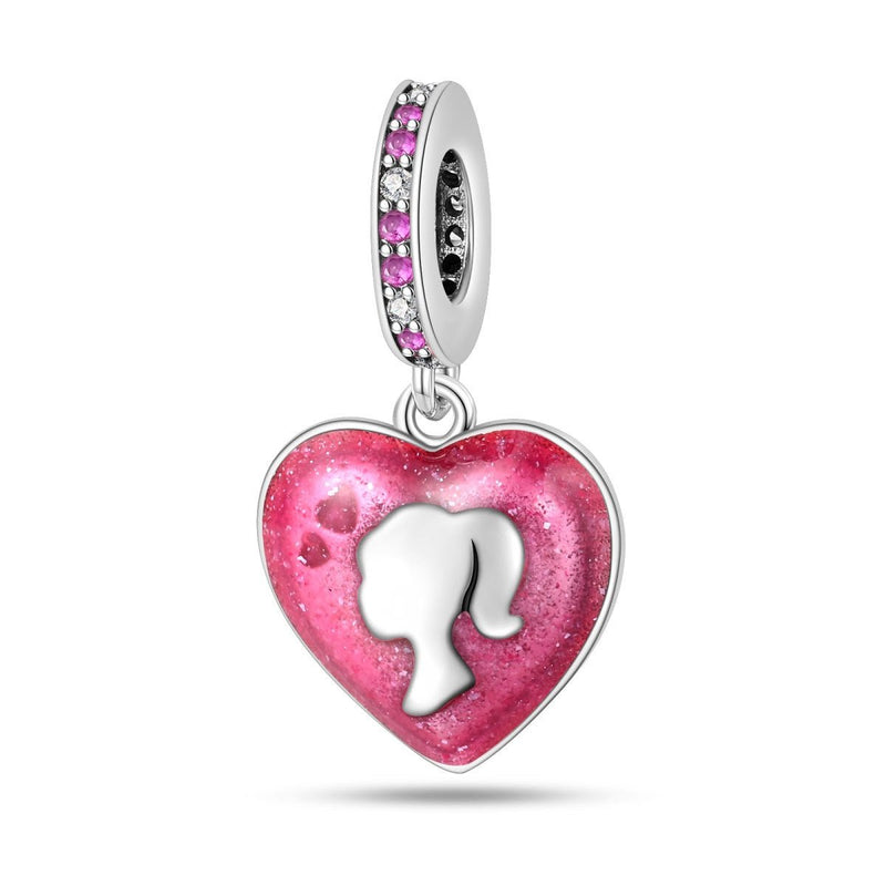 Charm, Pink Glitter Enamel and Zircon Pendant for Women, Heart Silhouette Fashion Model