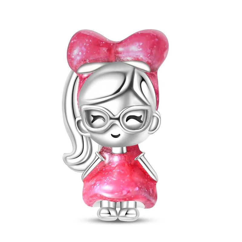 Charm, Pendentif rose pailleté en émail et zircons, pour femme, modèle Princesse Queue de Cheval