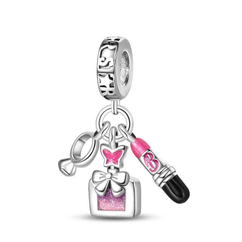 Charm, Pink Glitter Enamel and Zircon Pendant for Women, Refined Trio Fashion Model