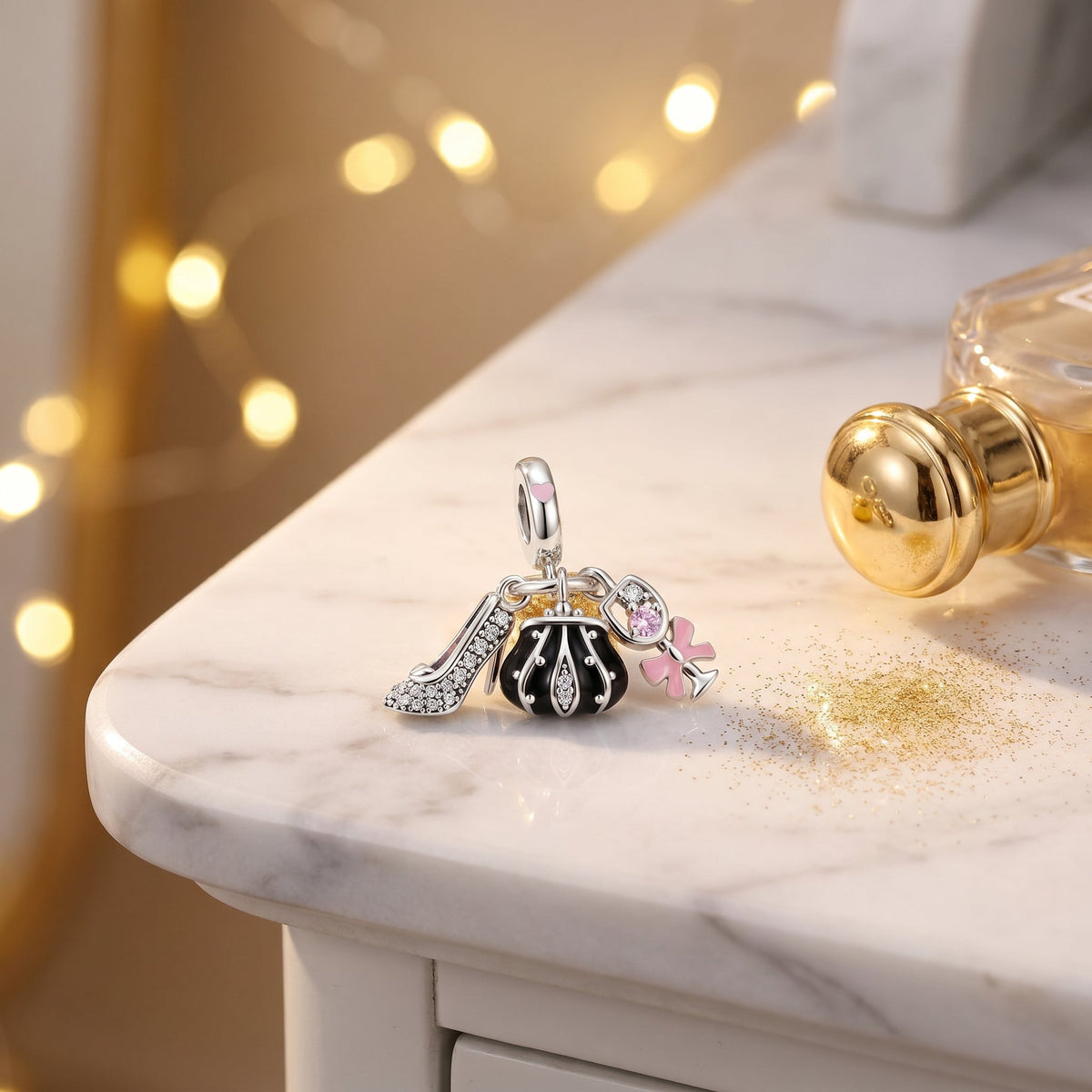 Charm triplo décolleté, borsa e cocktail, zirconi e smalto, modello Serata Glamour Tripla