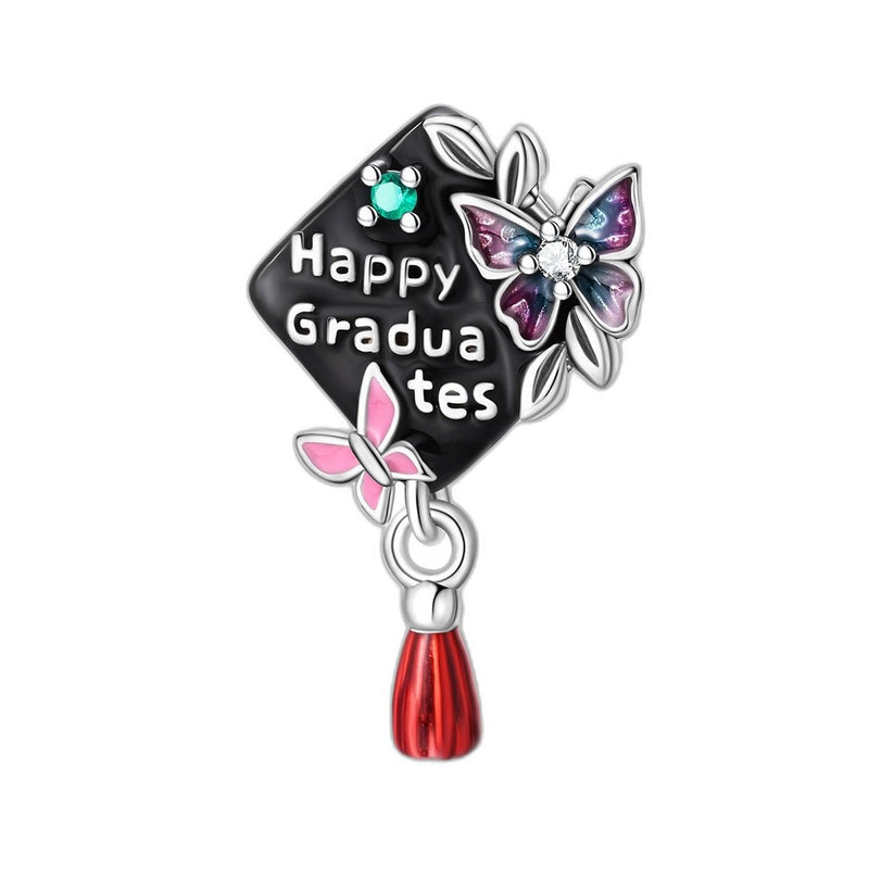 Graduation Cap Charm Bead with Iridescent Butterflies, for Women, Papillonia Model