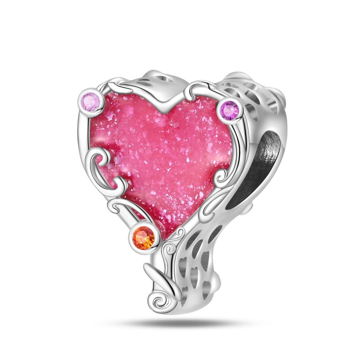 Charm, Perle rose pailletée en émail et zircons, pour femme, modèle Miroir Magique Princesse