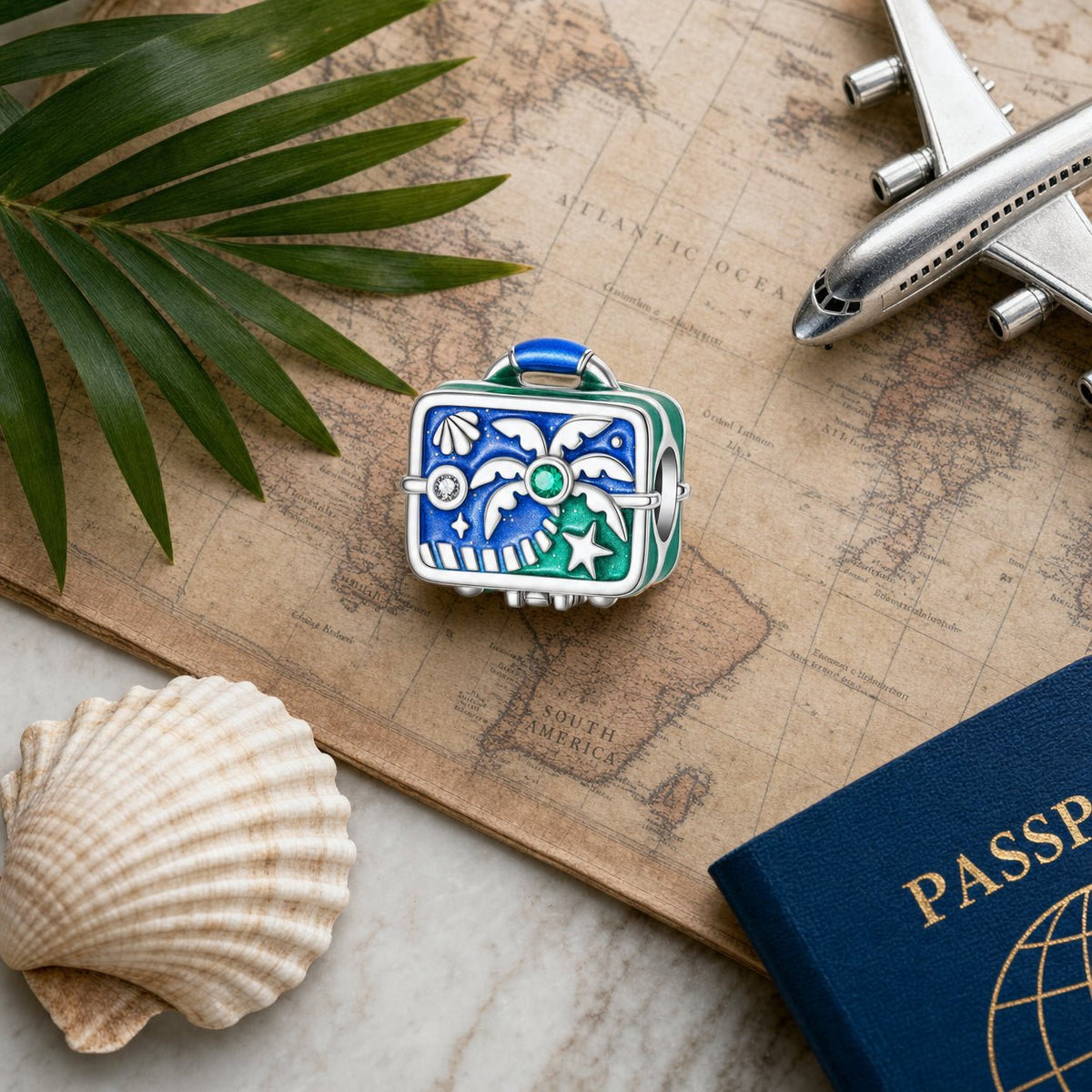 Charm spacer, valise tropicale bleu et vert, pour femme, modèle Tropica