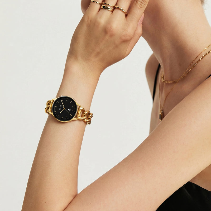 Bracelet femme pour smartwatch, maille gourmette élégante, maillons amovibles, compatible Samsung / Ice Watch / Garmin / Huawei / Honor / Amazfit / Xiaomi, modèle Ciza