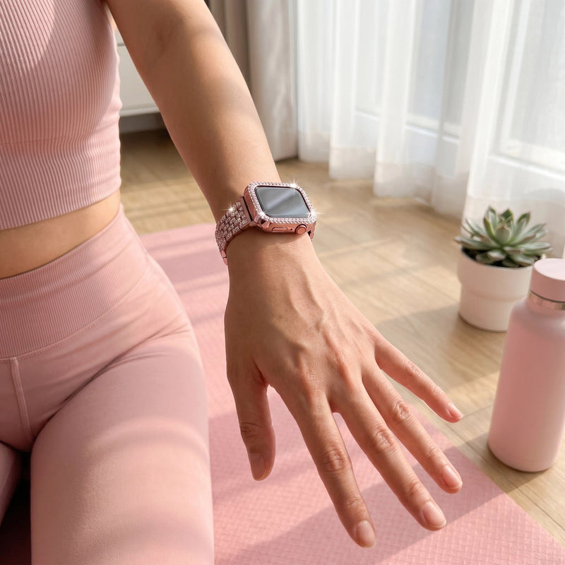 Custodia Protettiva Scintillante e Bracciale per Apple Watch, Bracciale a Maglie Regolabili, Gioiello Elegante per Donna, modello Fida
