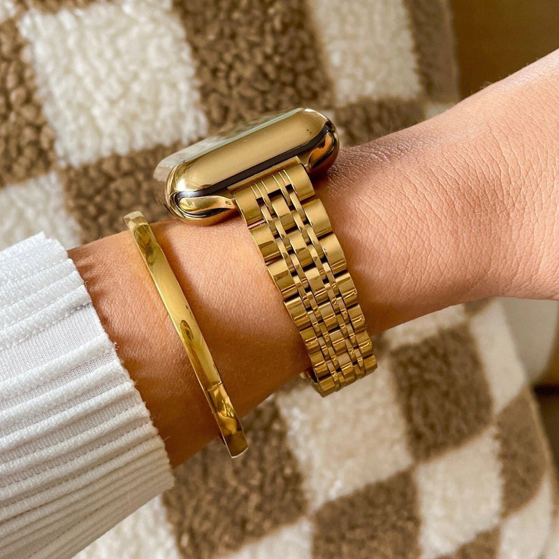 Coque intégrale en acier inoxydable pour Apple Watch, finition brillante, fermeture déployante, design raffiné pour femme, modèle Payda