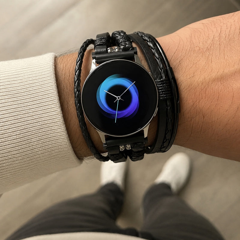 Bracelet Samsung Watch / Huawei Watch / Garmin Quick Release / Ice Watch multi-rangs, pour montre connectée, bracelet tressé, fermoir ajustable en alliage, accessoire élégant pour homme, modèle Dossé