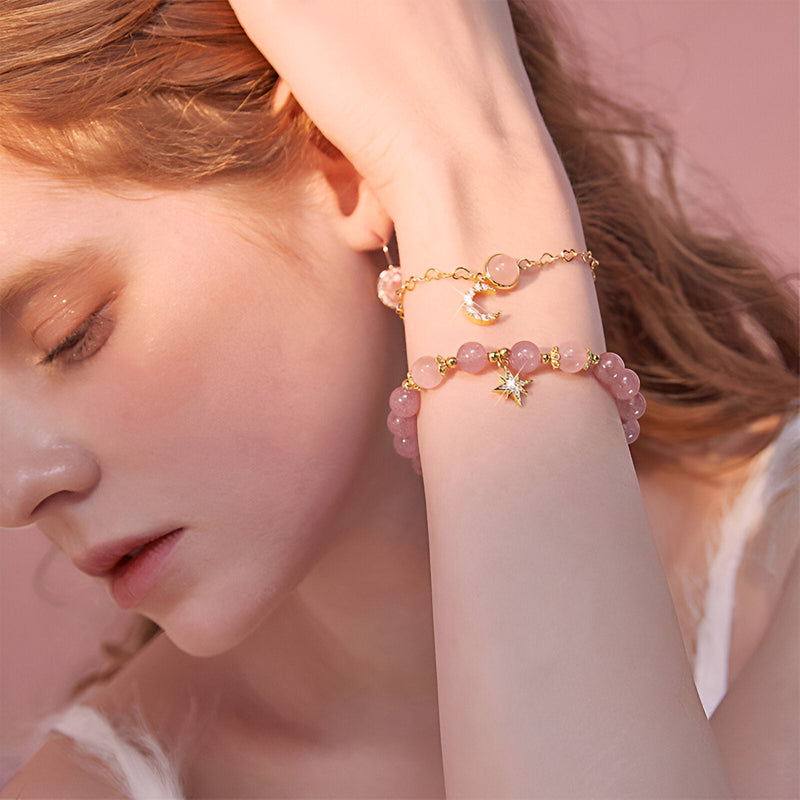 Dúo de pulseras de piedras de cristal, estrella y luna, para mujer, modelo Astrée