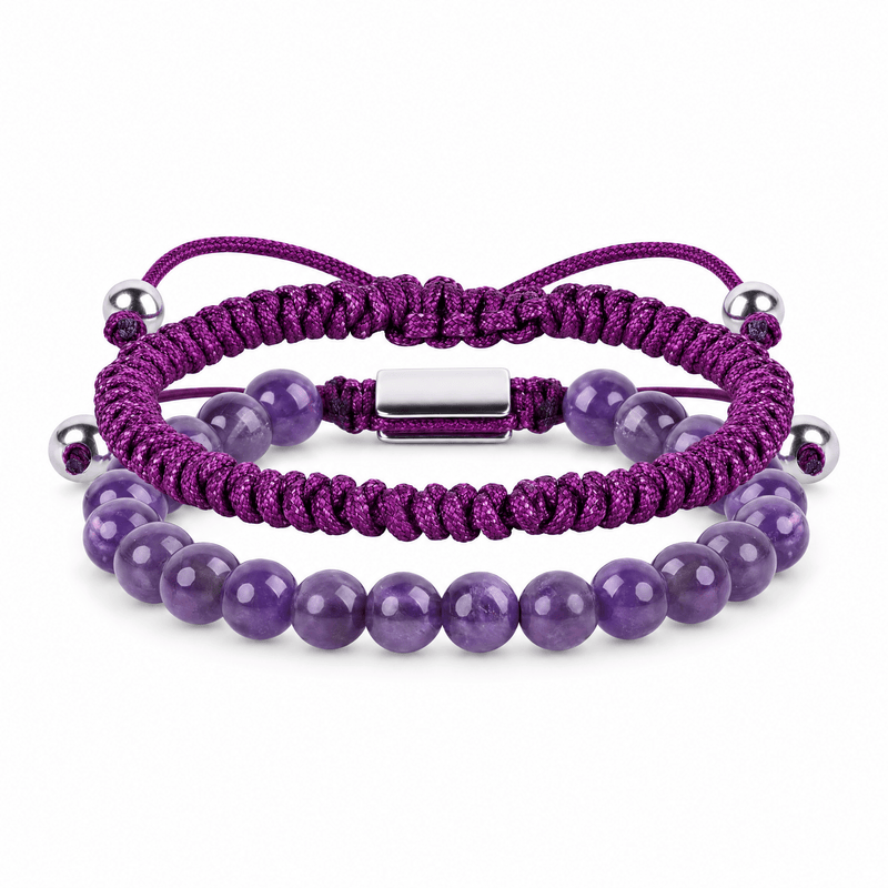 Bracelets Edouardo Améthyste – packshot studio frontal sur fond blanc