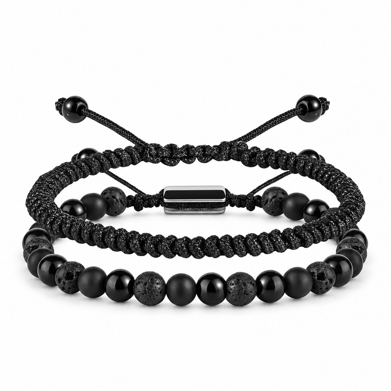 Bracelets Edouardo Obsidienne / Pierre Volcanique – packshot studio frontal sur fond blanc