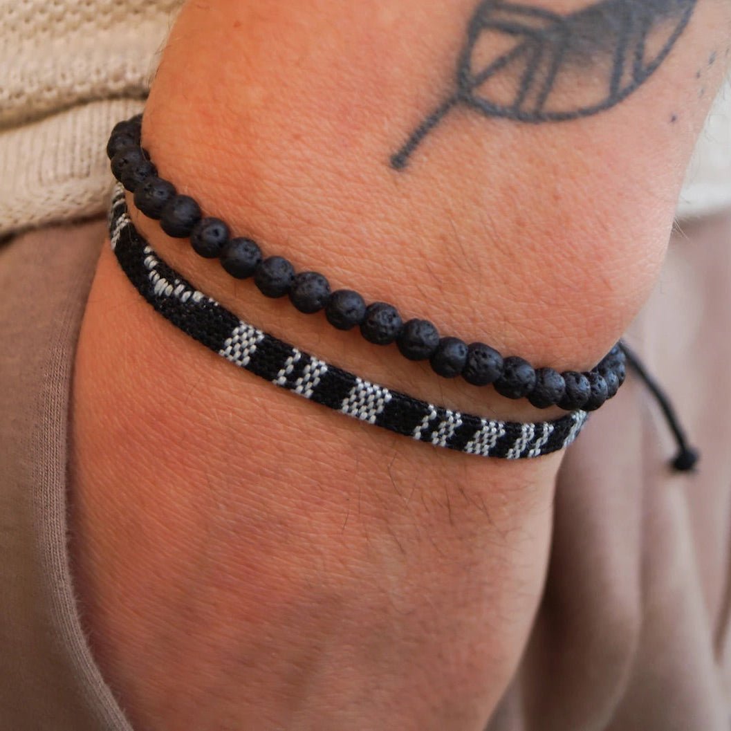 Duo de bracelets tibétains porte-bonheur, en pierres naturelles et fil ciré, pour homme, modèle Endrick