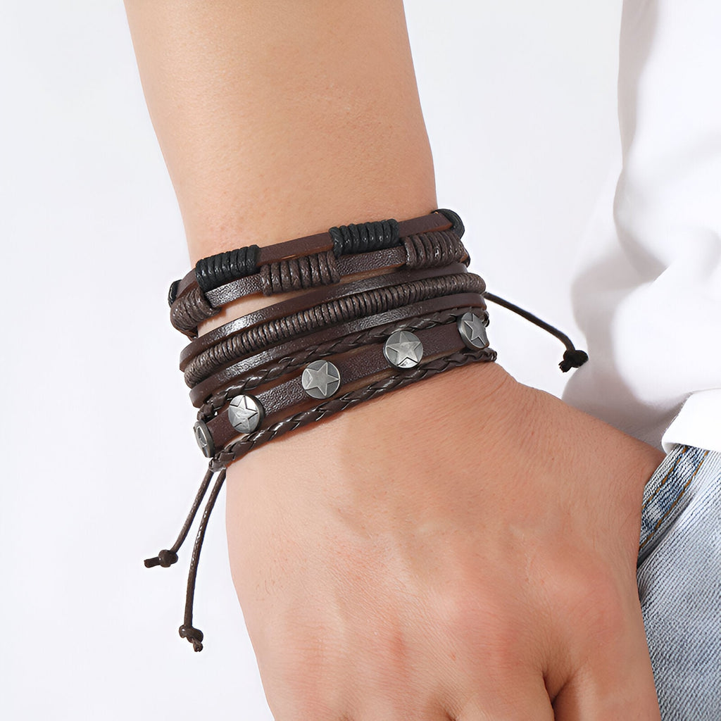 Ensemble de 5 bracelets en microfibre, plume et étoiles, mixte, modèle Amari - La Boutique du Bracelet