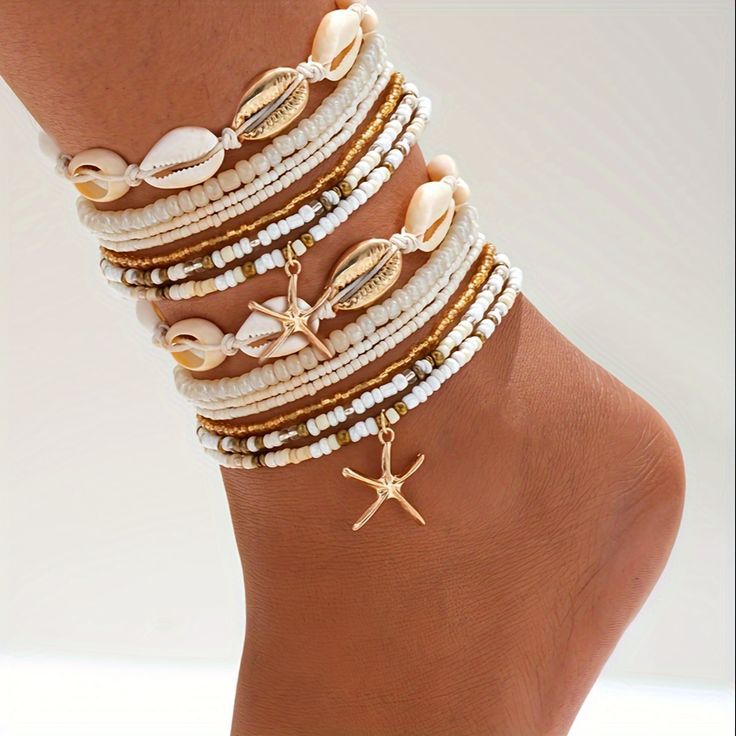 Pack de tobilleras con conchas y perlas de verano para mujer, modelo Amity