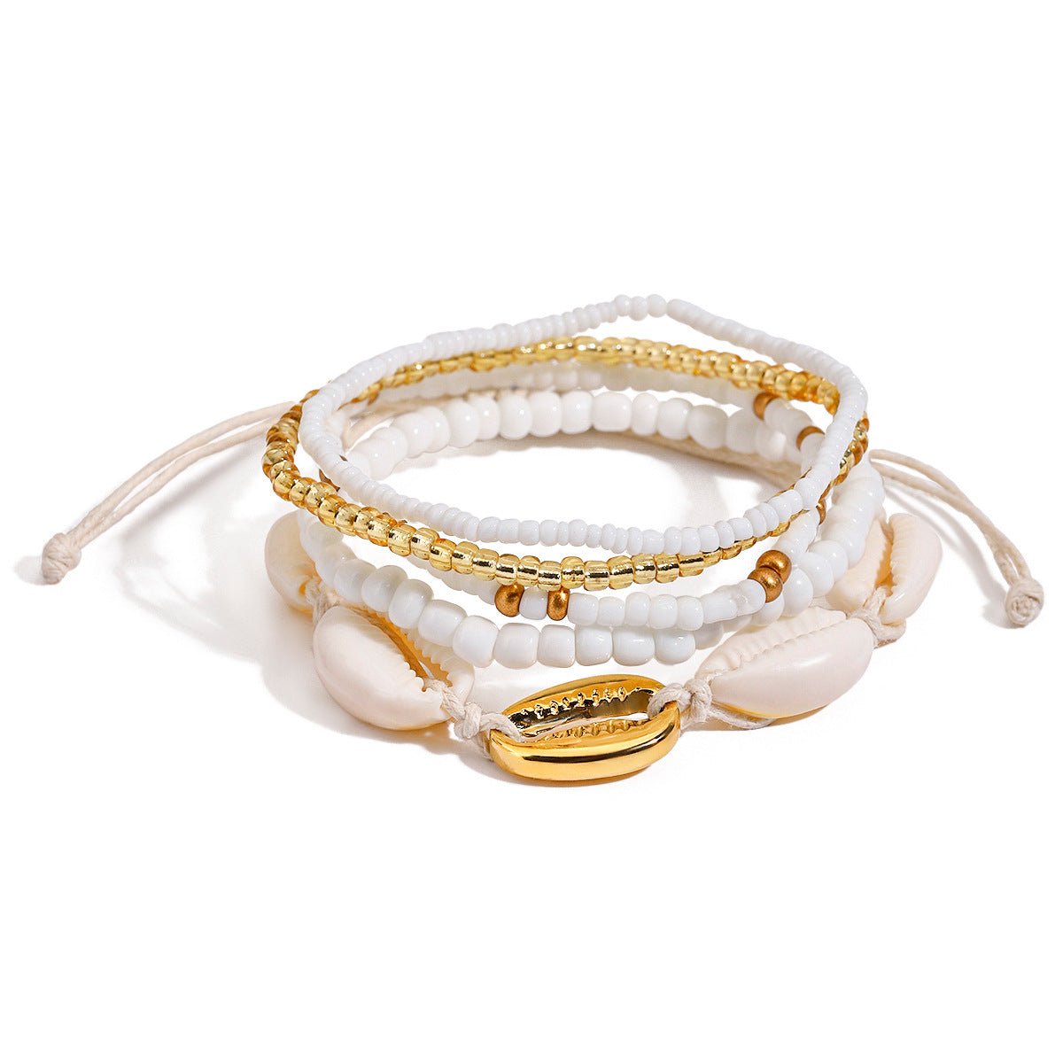 Ensemble de bracelets de cheville blancs en perles et coquillages, style estival, modèle Amity.