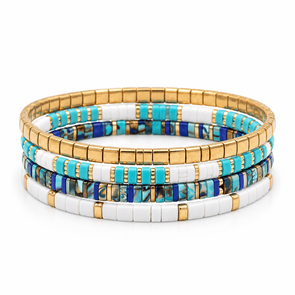 Ensemble de bracelets Elika multicolore – packshot studio frontal sur fond blanc