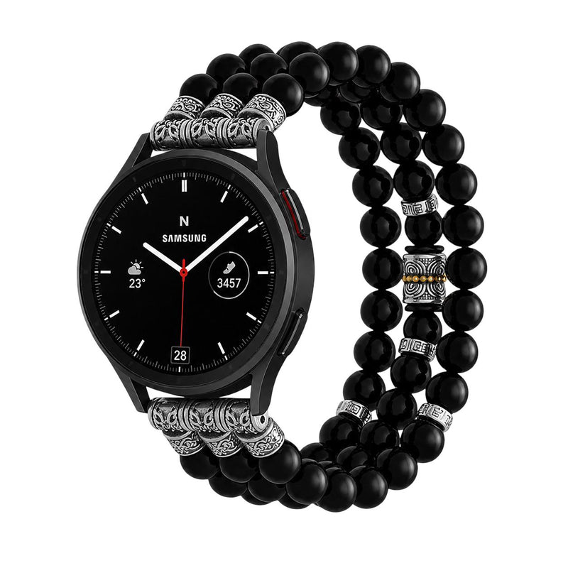 Elastische armband voor smartwatch, echte onyx zwarte kralen en tijgeroog, compatibel met meerdere modellen, model Ferran