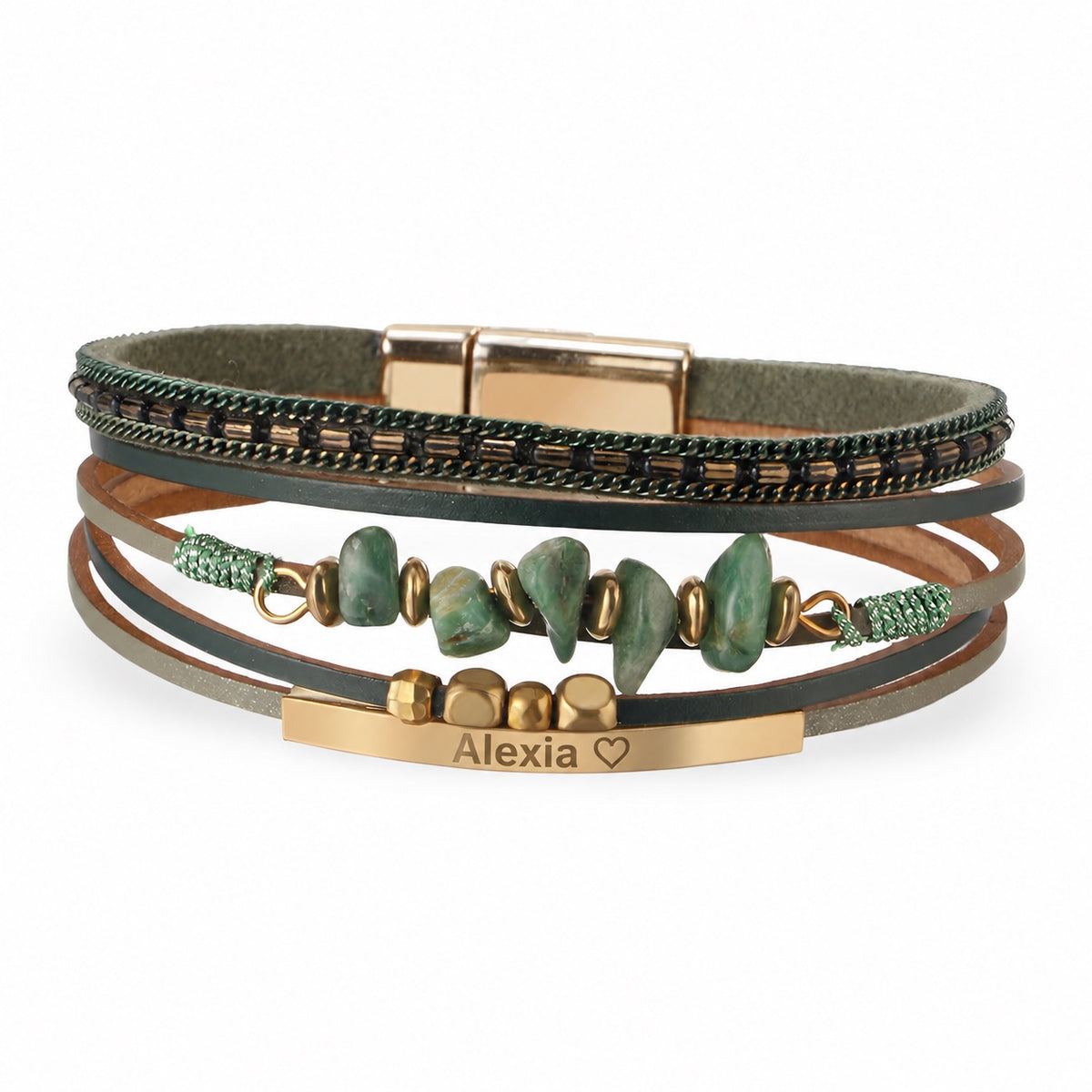 Mehrreihiges Armband mit Natursteinen im Boho-Stil, Modell Hailey