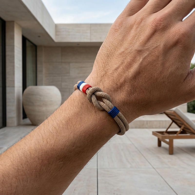 Bracelet cordon, noeud, drapeau français, modèle Théo