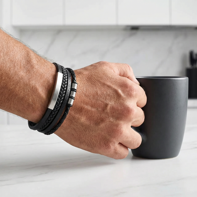 Bracelet personnalisé en cuir, multi-rangs, tendance, modèle Maxime