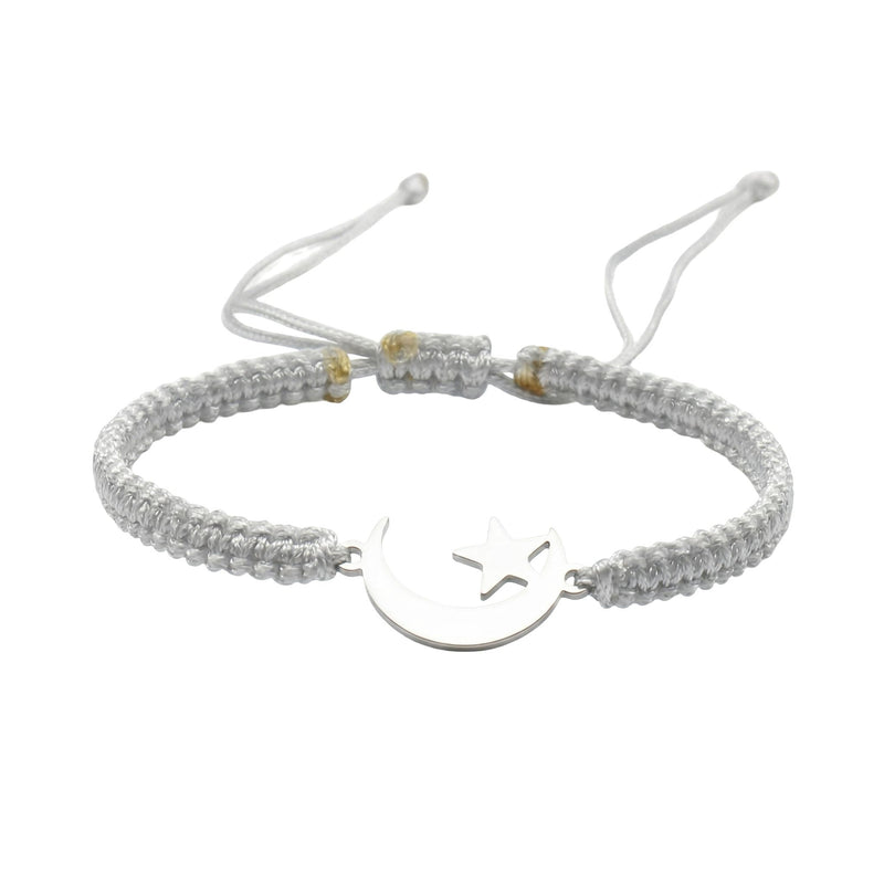 Bracelet Hilal en Acier Inoxydable et Nylon, Lien Tressé Résistant, Symbole de Foi Élégant, modèle Eman