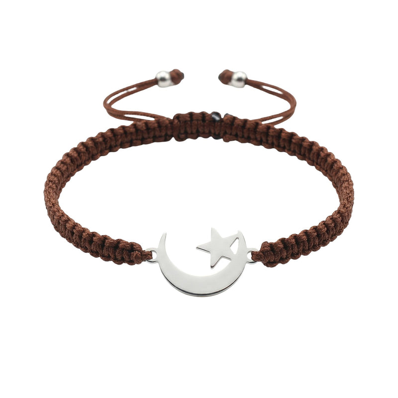 Bracelet Hilal en Acier Inoxydable et Nylon, Lien Tressé Résistant, Symbole de Foi Élégant, modèle Eman