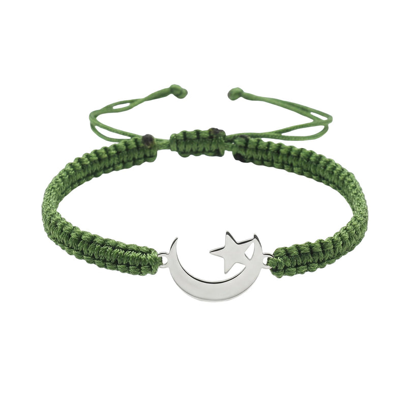 Bracelet Hilal en Acier Inoxydable et Nylon, Lien Tressé Résistant, Symbole de Foi Élégant, modèle Eman