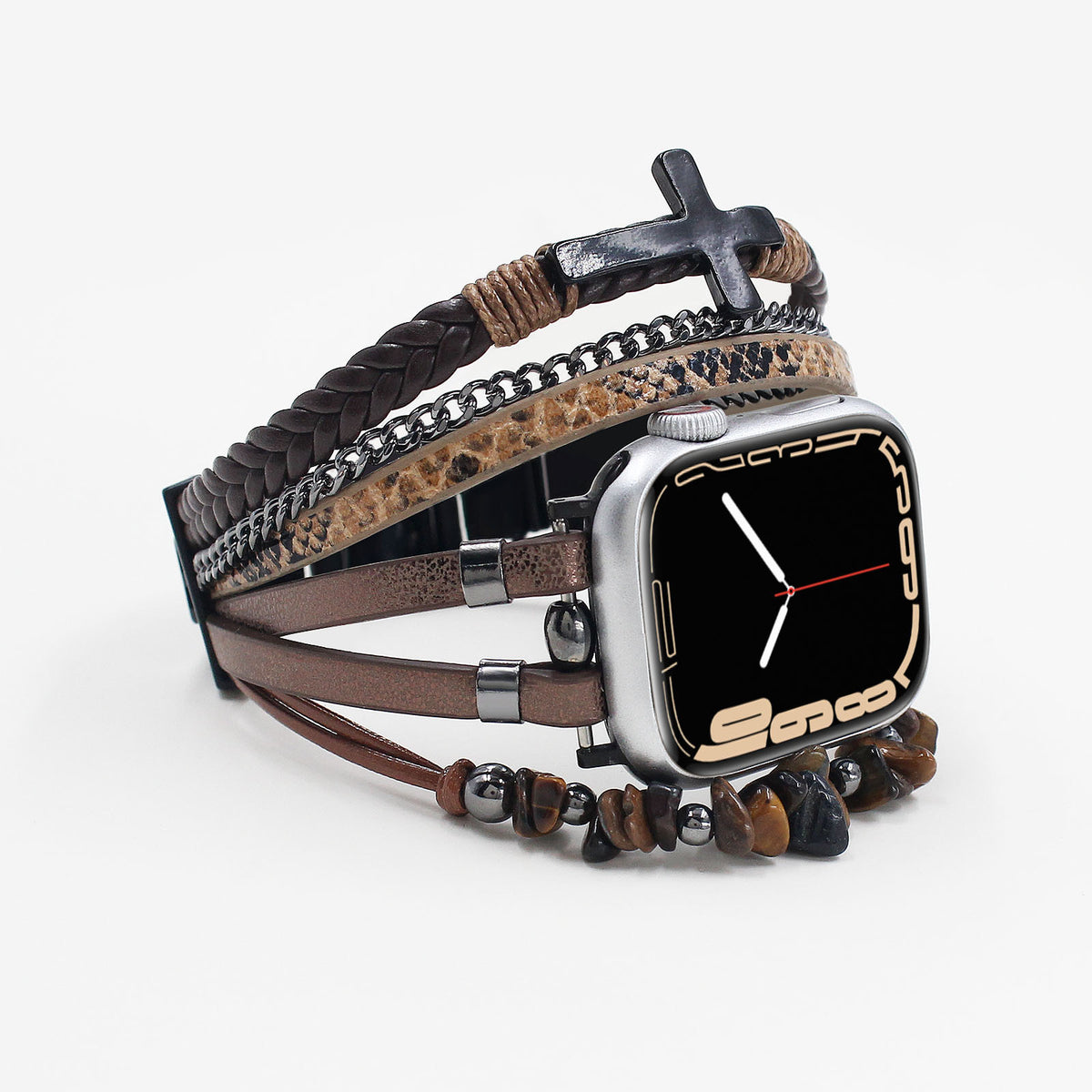Bracelet Apple Watch multirangs avec croix chrétienne, détails contrastés, chaîne élégante, ajustement rapide, Kléder