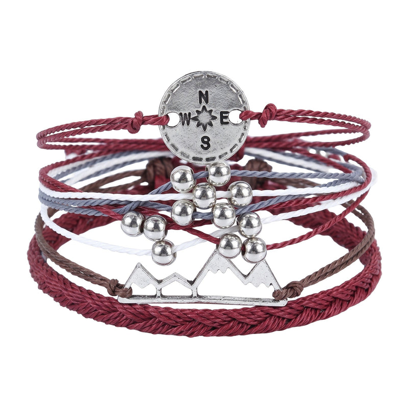 Set de pulseras de cordón ajustable, colgantes de brújula y montaña, joyas de aventura, accesorios de muñeca en nailon trenzado, modelo Montano