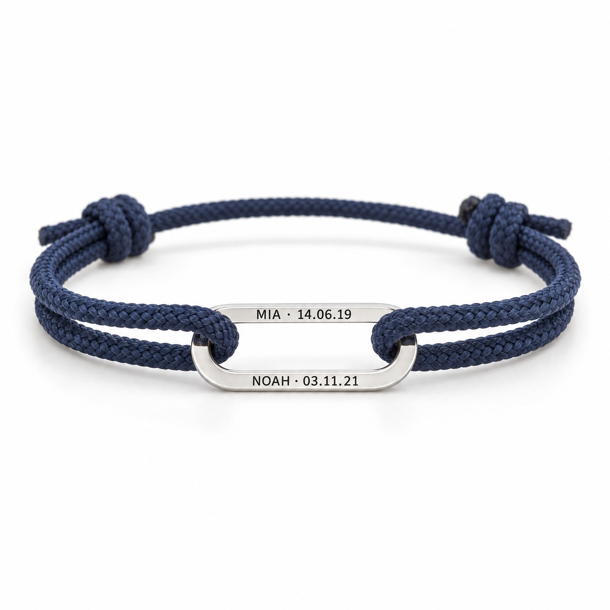 Bracelet Milor Bleu et argent personnalisé — MIA · 14.06.19 / NOAH · 03.11.21