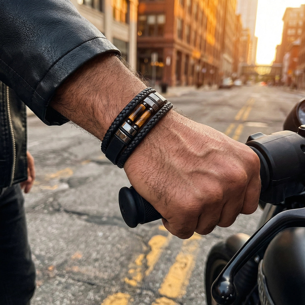 Bracelet multi-rangs pour homme, avec pierres naturelles, modèle Orton