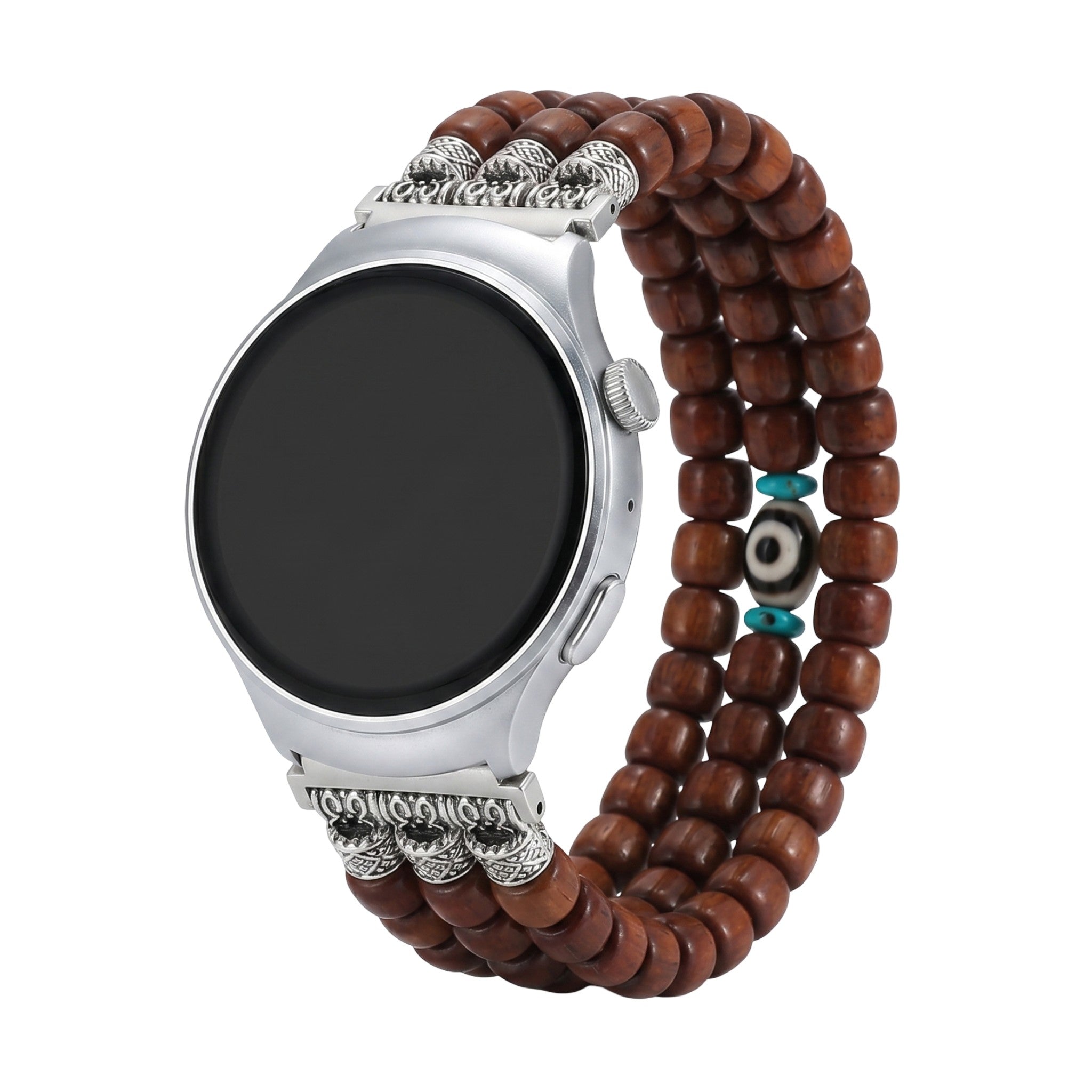 Armband aus natürlichen Perlen, elastisches Armband für Smartwatch, ethnisches Ersatzarmband, Armband aus echtem Yak-Knochen, kompatibel mit Samsung und Huawei, Modell Yak