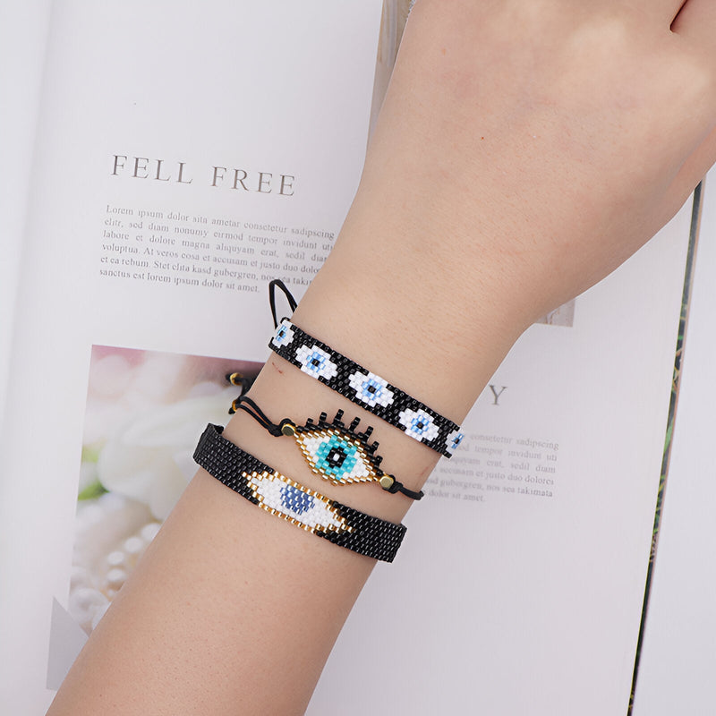 Trio de pulseras con cuentas redondeadas de Japón, ojo protector, para mujer, modelo Okile