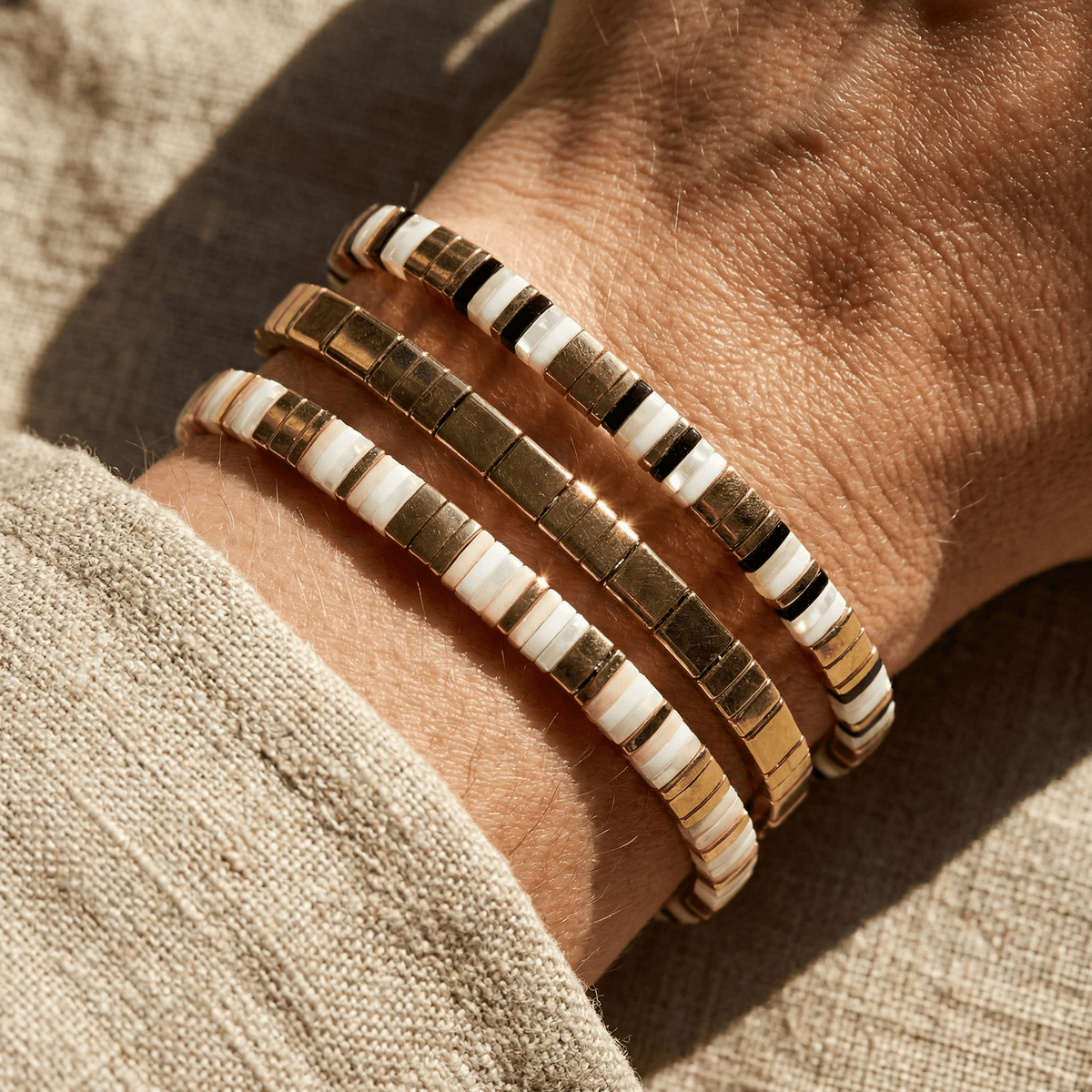 Trio aus japanischen Perlenarmbändern für Damen, Modell Yameta