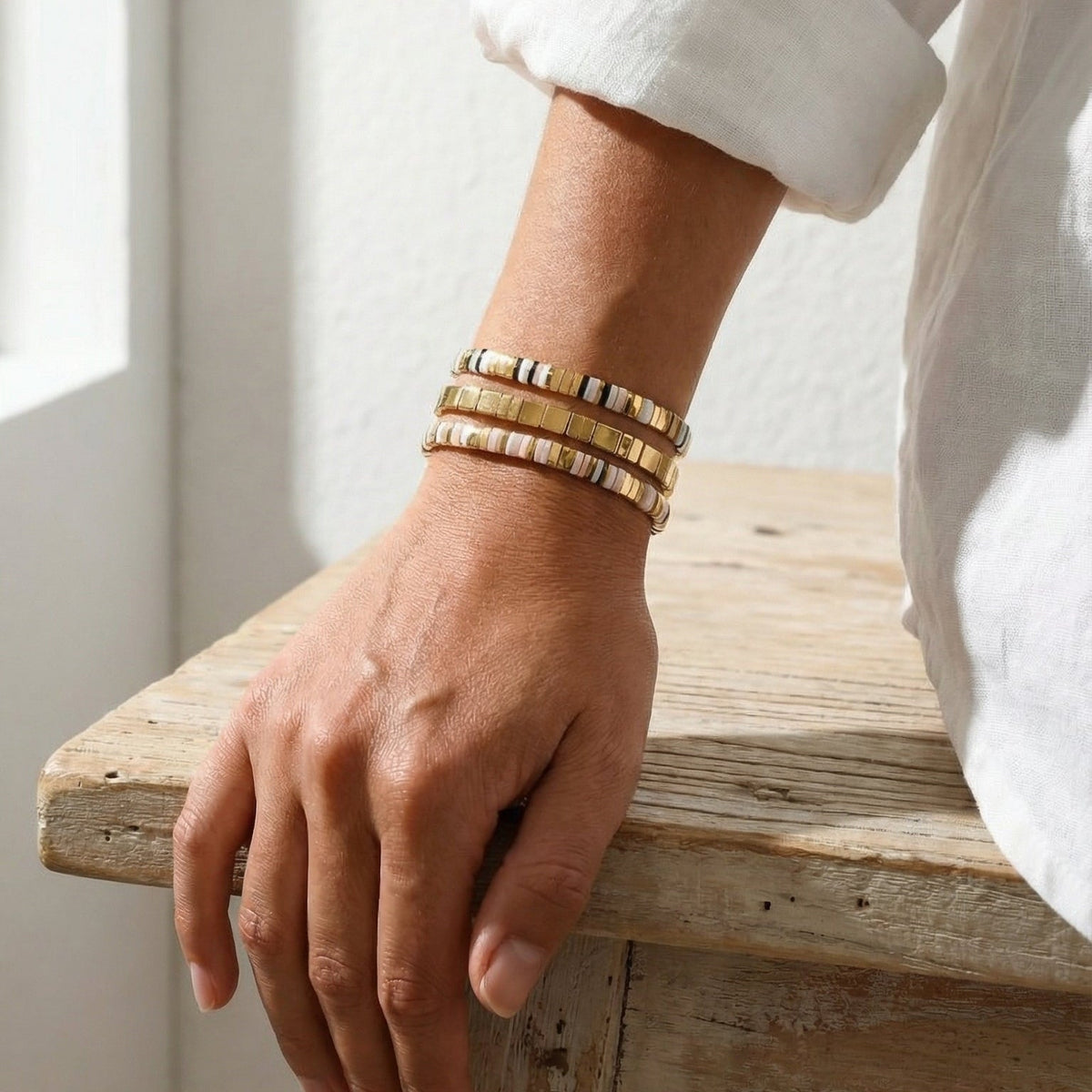 Trio aus japanischen Perlenarmbändern für Damen, Modell Yameta