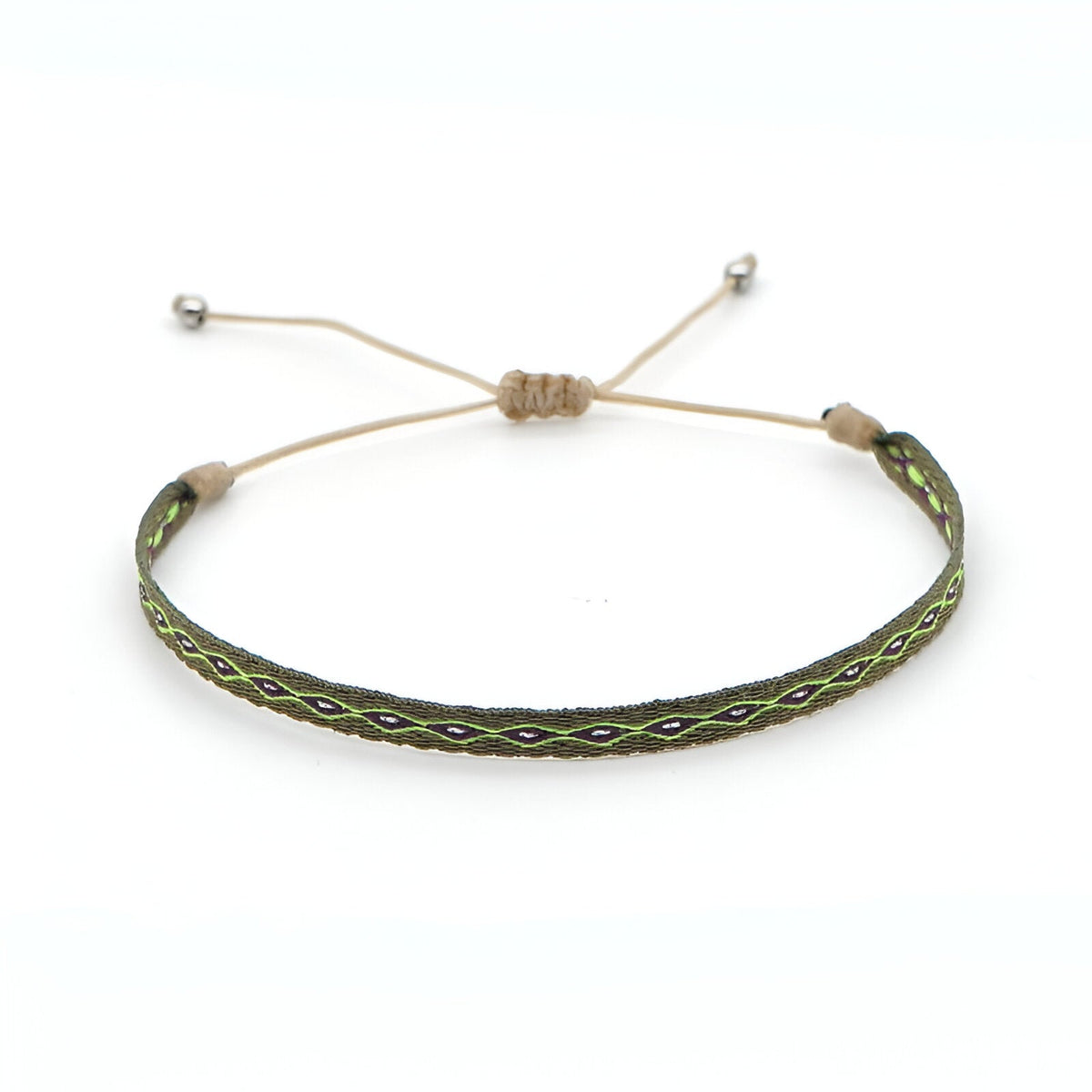 Bracelet homme tibétain vert en agate avec finition argentée et cordon ajustable.