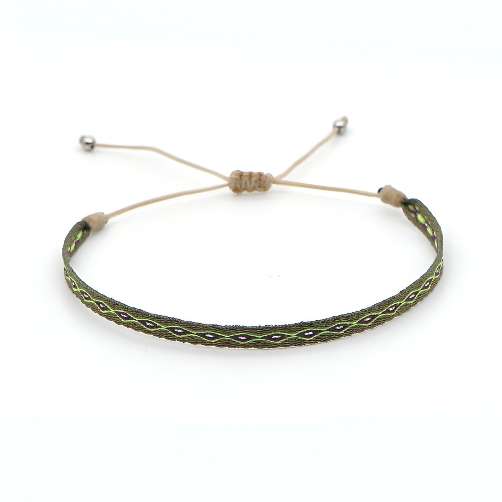 Bracelet homme tibétain vert en agate avec finition argentée et cordon ajustable.