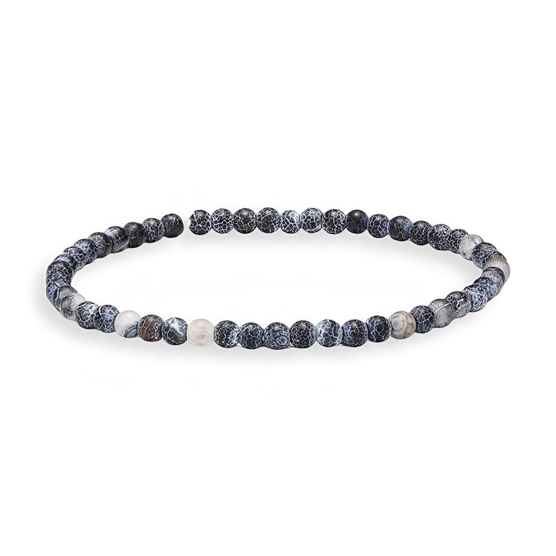 Bracelet homme perles agate multicolore gris bleu et argent, style tibétain minimaliste.
