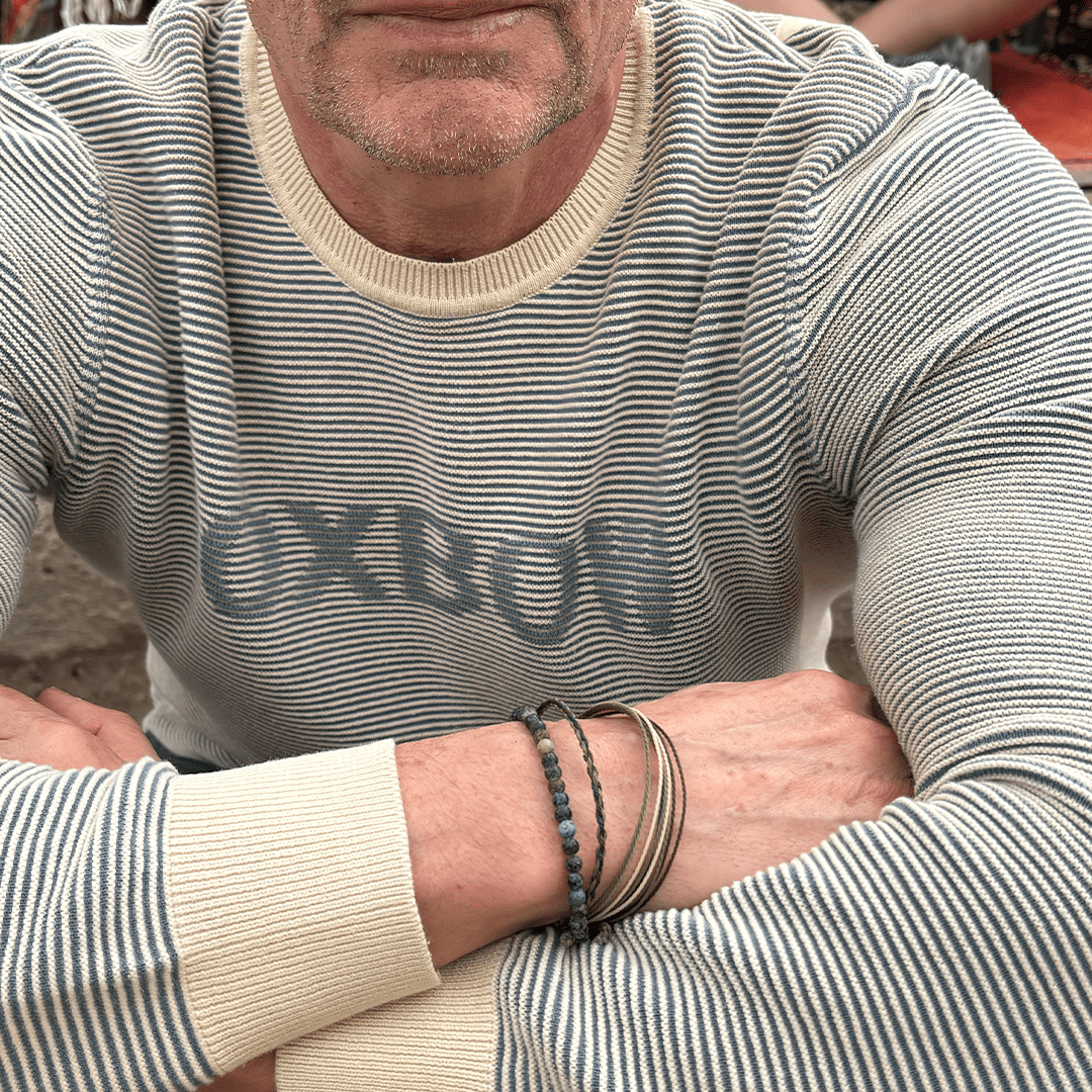 Trio de bracelets tibétains porte-bonheur, en pierres naturelles et fil ciré, pour homme, modèle Goncalvo