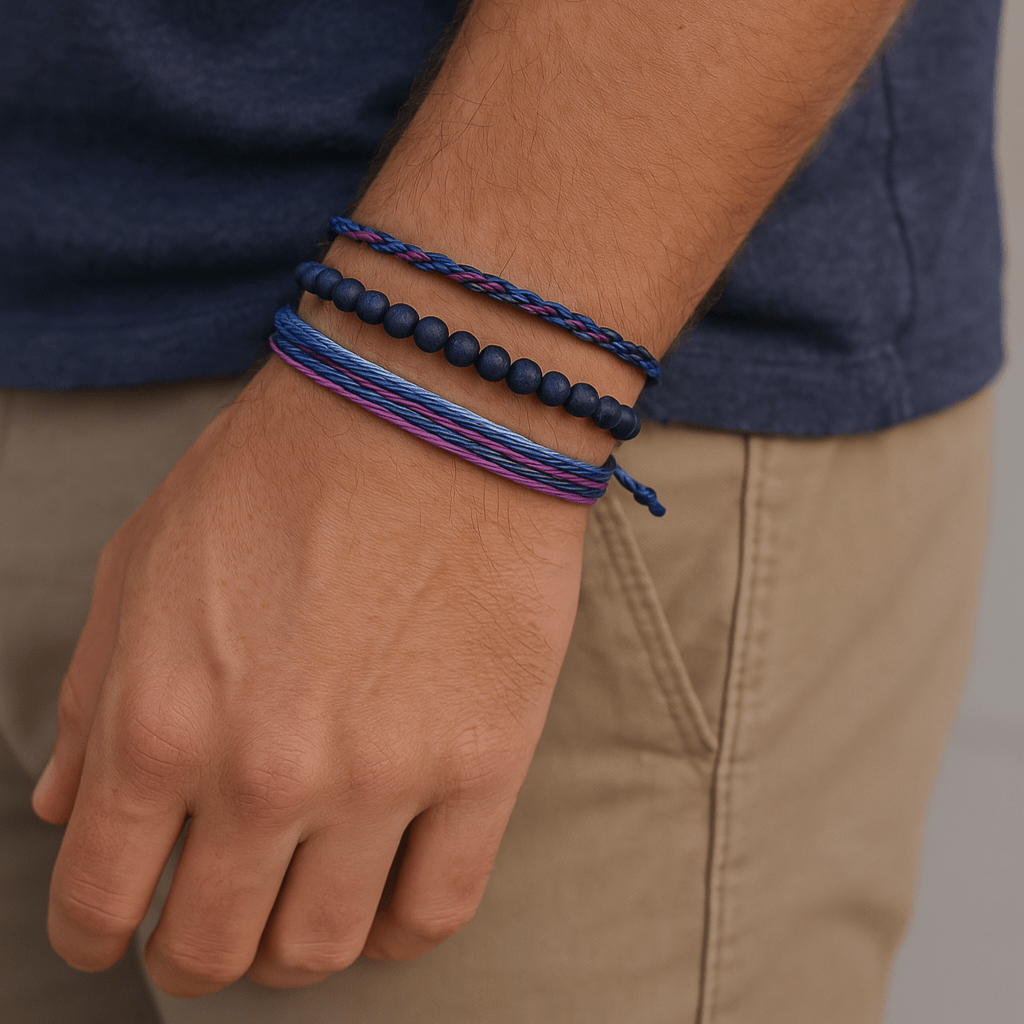 Trio de bracelets tibétains porte - bonheur, en pierres naturelles et fil ciré, pour homme, modèle Goncalvo - La Boutique du Bracelet