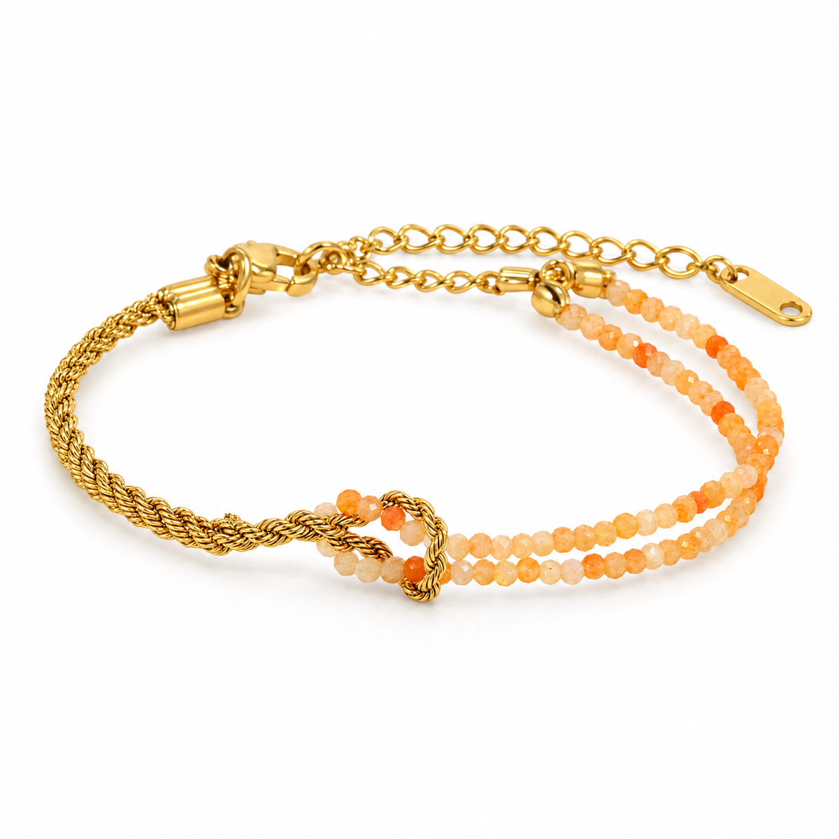 Packshot studio bracelet Wenda Cornaline, vue frontale basse, fond blanc pur — détails verrouillés 10 octobre 2026