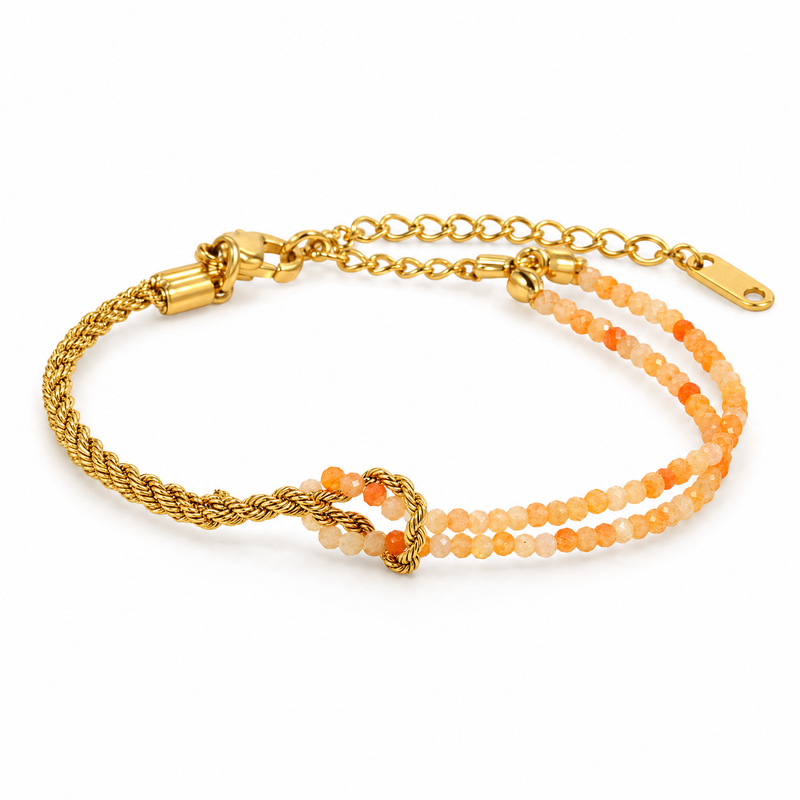 Packshot studio bracelet Wenda Cornaline, vue frontale basse, fond blanc pur — détails verrouillés 10 octobre 2026