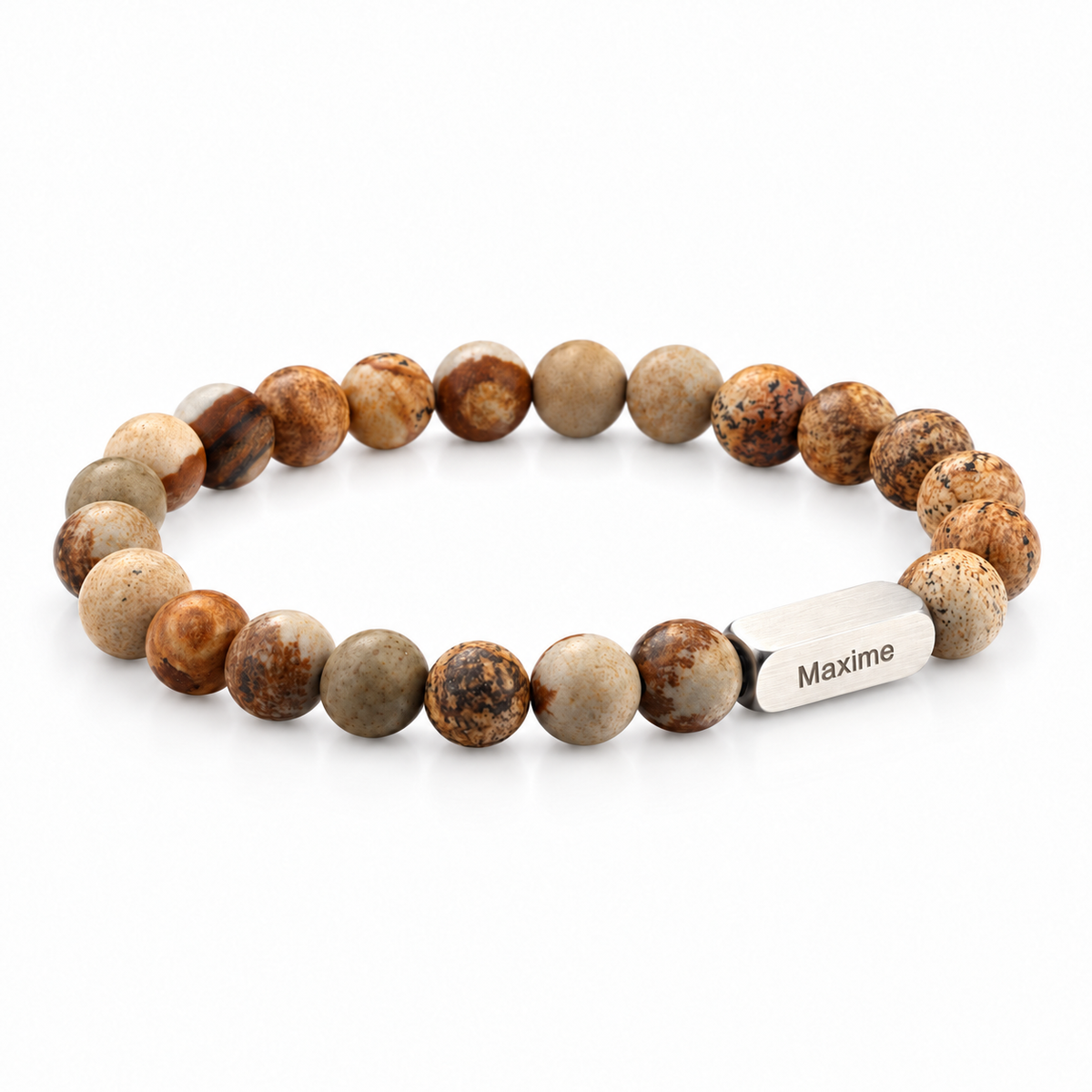 Packshot studio bracelet Zohar Jaspe, vue de face sur fond blanc. — gravure source restaurée 8 octobre 2026