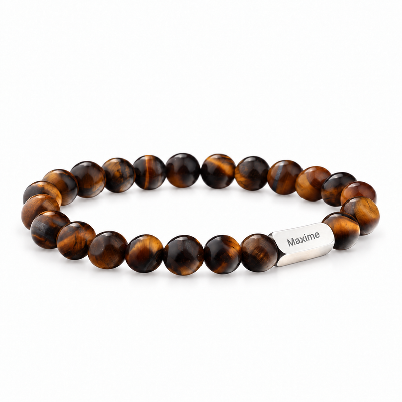 Packshot studio bracelet Zohar Oeil de tigre, vue de face sur fond blanc. — gravure source restaurée 8 octobre 2026