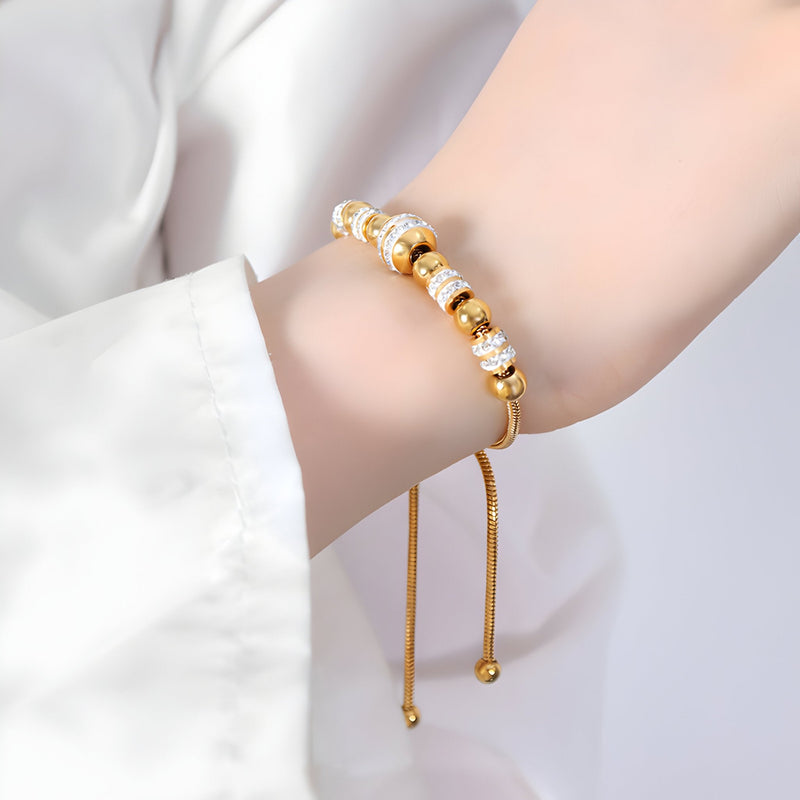 Pulsera con cuentas de titanio chapado en oro, engastadas con cristales, modelo Jennifer