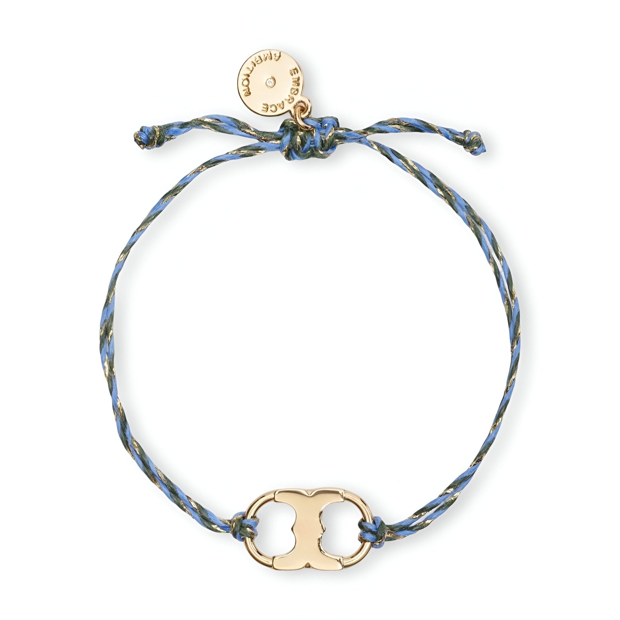 Bracelet cordon bleu et noir avec pendentif en métal doré au design minimaliste modèle Ariana.