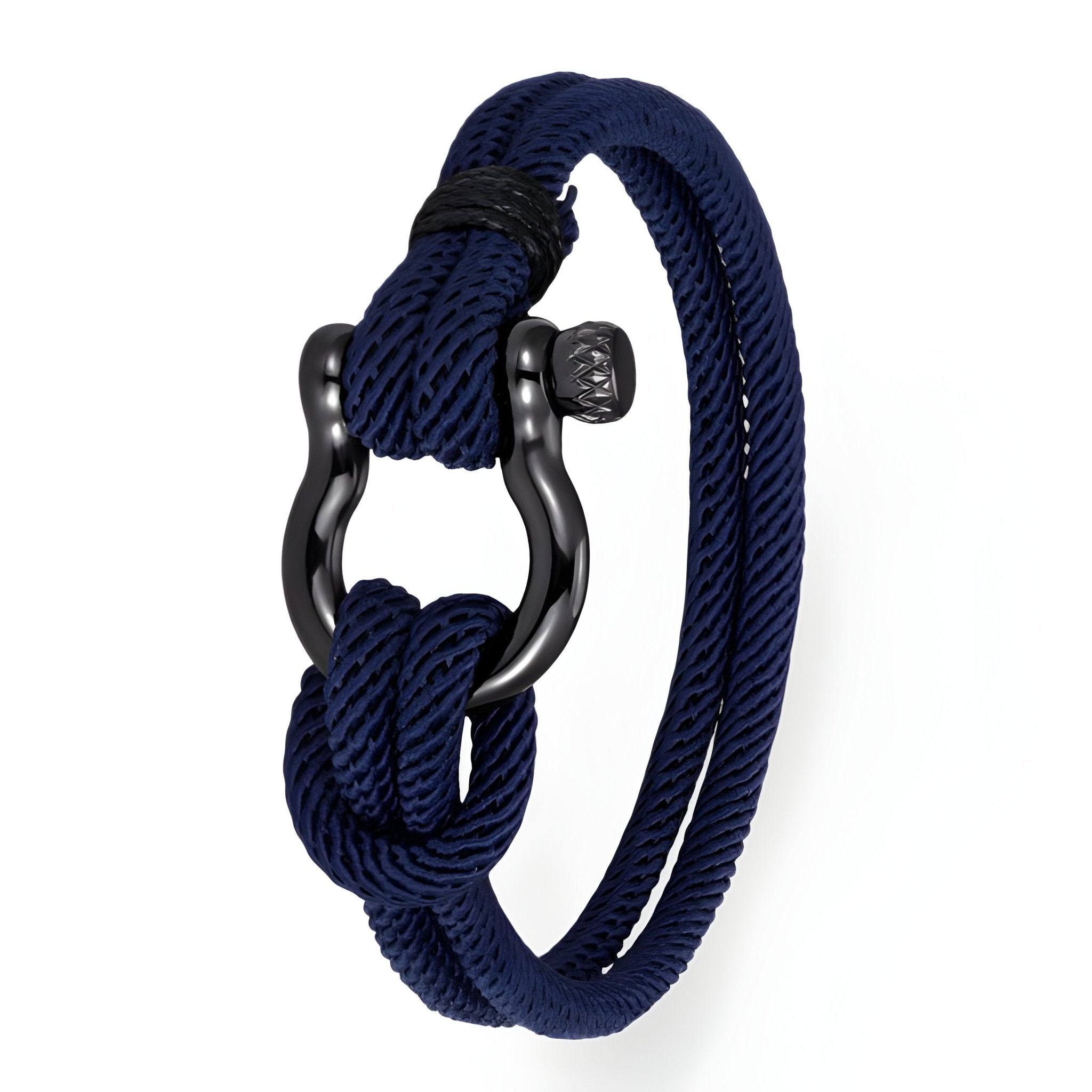 Bracelet cordon marine pour homme avec mousqueton noir en acier inoxydable.
