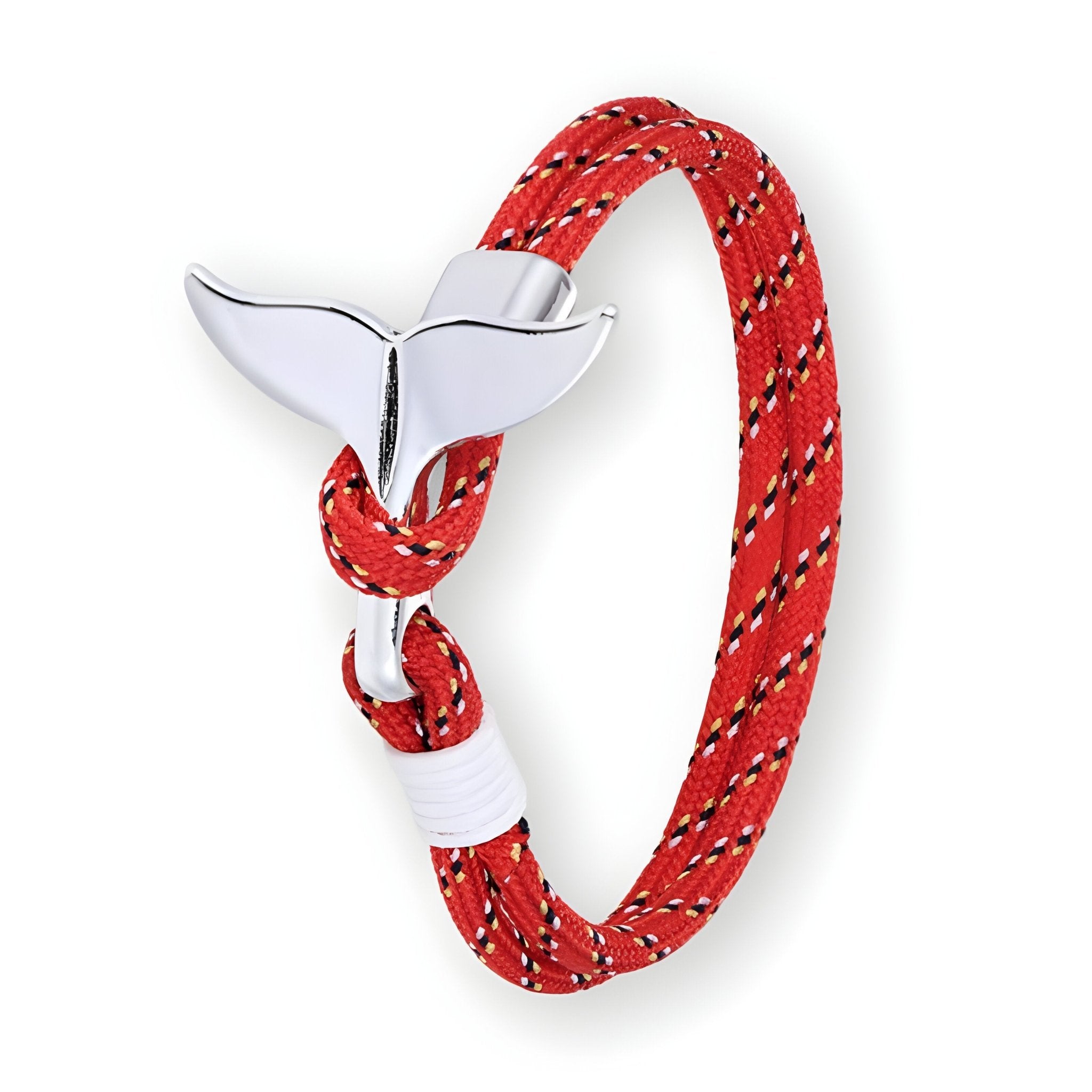 Bracelet cordon rouge avec pendentif queue de baleine en métal argenté homme.