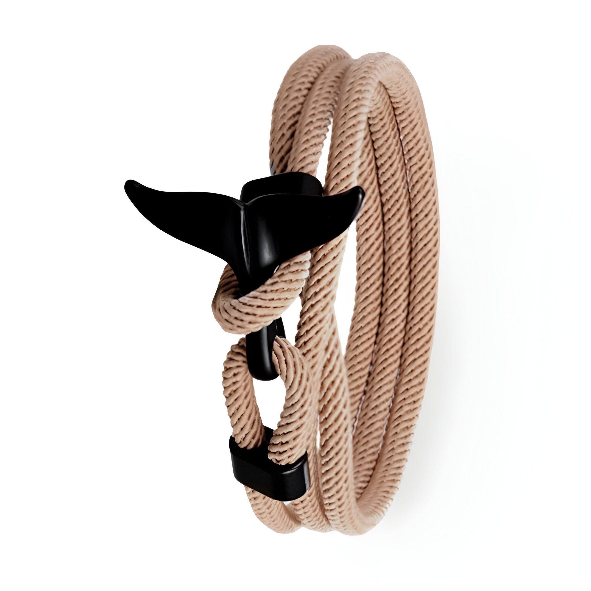 Bracelet cordon beige avec fermoir queue de baleine noire modèle Enzo.