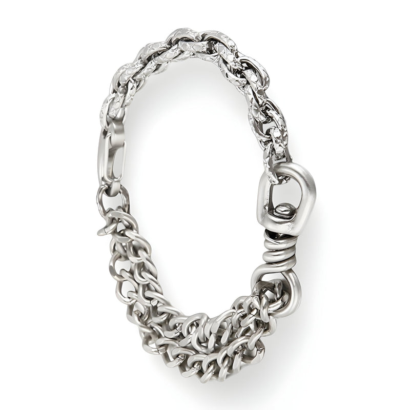 Bracelet homme en acier inoxydable argenté avec maillons larges style chaîne et fermoir robuste.